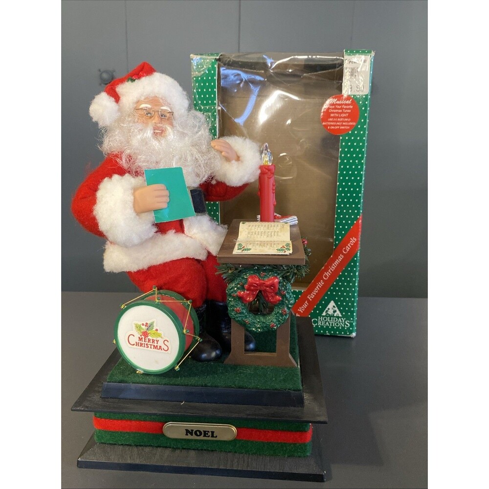 Vintage Musical Christmas Holiday Scene SANTA CHECKING HIS NAUGHTY NICE LIST
